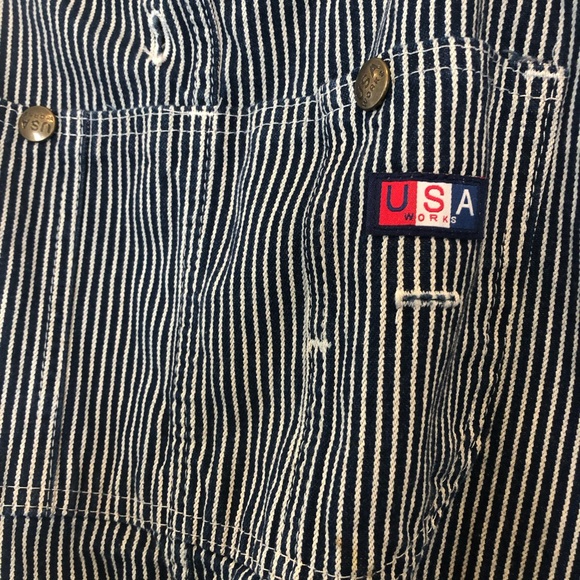 Vtg USA Works Sz 40x31 Railroad Stripe Adjustable Strap Carpenter Bib Overalls - Picture 8 of 8